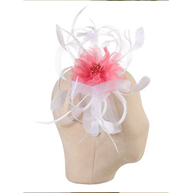 Vintage Inspired Fascinator in Coral/White - Image 2