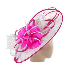Ribbons and Feather Flower Fascinator in Ivory/Fuchsia - Image 2