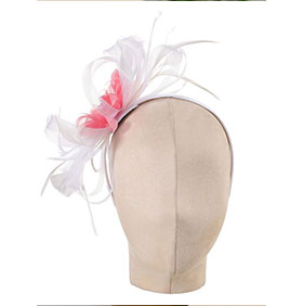Vintage Inspired Fascinator in Coral/White - Image 3