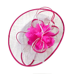 Ribbons and Feather Flower Fascinator in Ivory/Fuchsia - Image 3