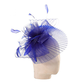 Beautiful Net and Feather Fascinator in Royal - Image 3