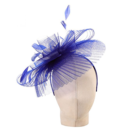 Beautiful Net and Feather Fascinator in Royal - Image 4