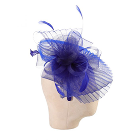 Beautiful Net and Feather Fascinator in Royal - Image 5
