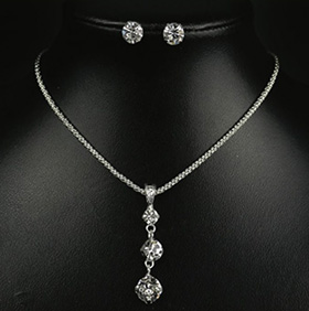 Trilogy Drop Necklace & Stud Earring Set - Image 2